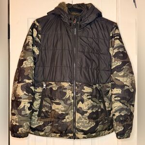The North Face Black and Camouflage Kids Puffer Jacket reversible